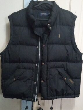 Polo by Ralph Lauren Xxl Black Goose Filled Bubble Vest Leather Hints Throughout